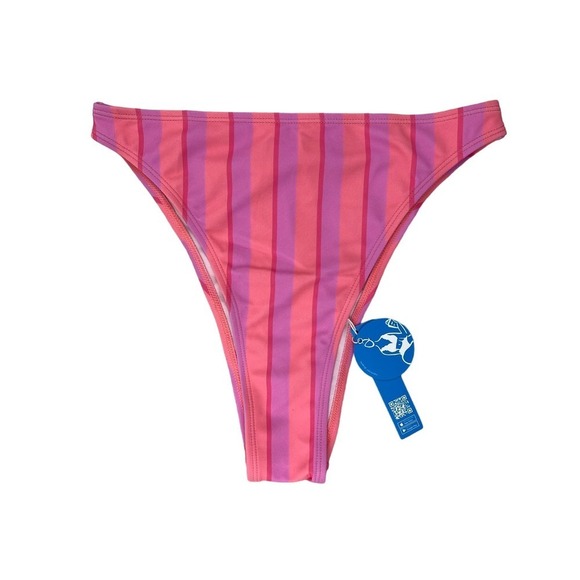 NWT CUPSHE S Pink Orange Striped Bikini Swimsuit Bottoms - Picture 1 of 8